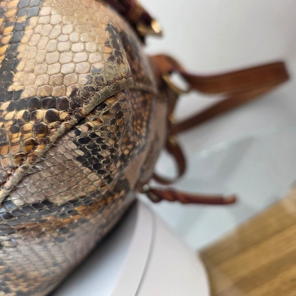 Dooney & Bourke Python Snake Embossed Leather Shoulder Bag Brown Tan Tassel - Picture 8 of 13
